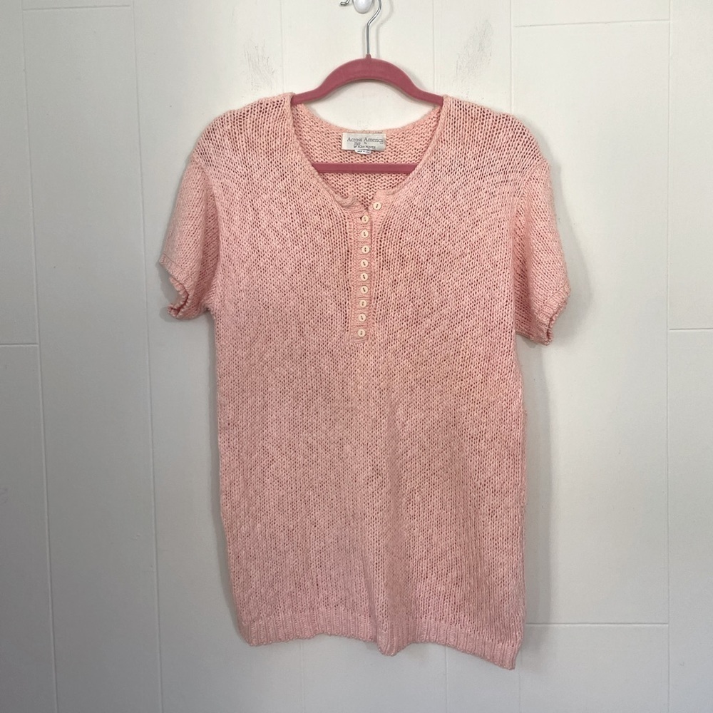 Vintage Pink Knit Sweater ~ Across America ~ Made In USA ~ 100% Cotton